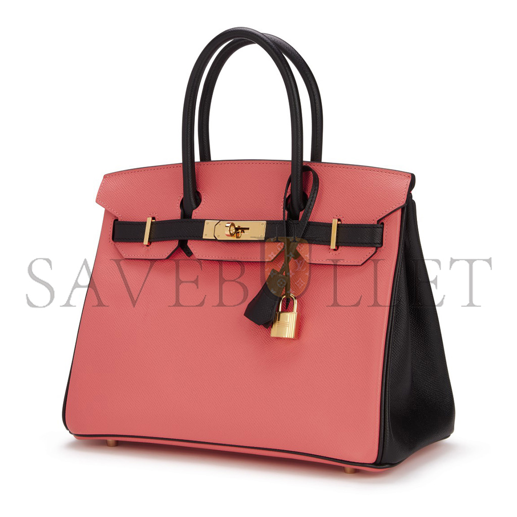 HERMÈS BIRKIN 25 CHEVRE LEATHER MILKSHAKE PINK AND BLACK GOLD BUCKLE BAG H028361CC69 (25*20*13cm)